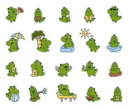 Crocodile summer character set Stock Illustration