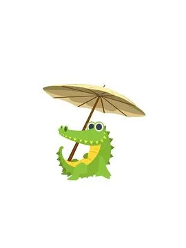 Crocodile is sunbathing with an umbrella イラスト素材