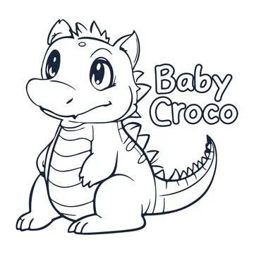 Crocodile vector illustration Black and white Crocodile alphabet coloring b.. Stock Illustration