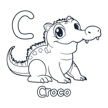 Crocodile vector illustration Black and white Crocodile alphabet coloring b.. Stock Illustration