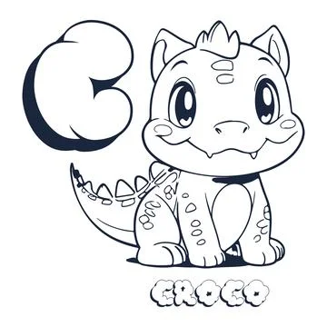 Crocodile vector illustration Black and white Crocodile alphabet coloring b.. Stock Illustration