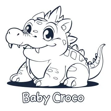 Crocodile vector illustration Black and white Crocodile alphabet coloring b.. Stock Illustration