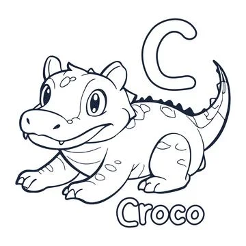 Crocodile vector illustration Black and white Crocodile alphabet coloring b.. Stock Illustration