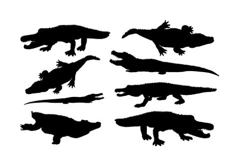 Crocodile vector silhouette on the white background. Alligator silhouette. Stock Illustration