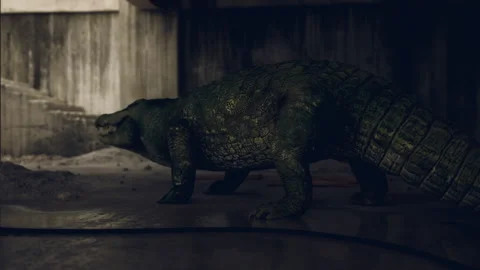 Crocodile walking on surface in a dimly lit environment with texture details Stock Footage 303806659