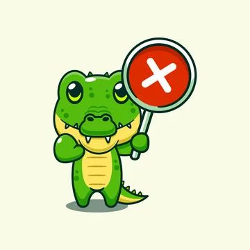 Crocodile with wrong sign cartoon vector illustration. Stock Illustration