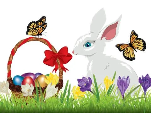 Crocus and Easter Rabbit Stock Illustration