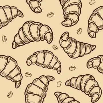 Croissant and coffee pattern Stock Illustration
