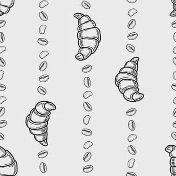 Croissant and coffee pattern Stock Illustration