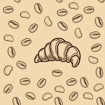 Croissant and coffee pattern Stock Illustration