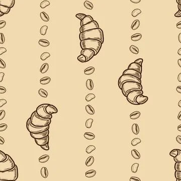 Croissant and coffee pattern Stock Illustration