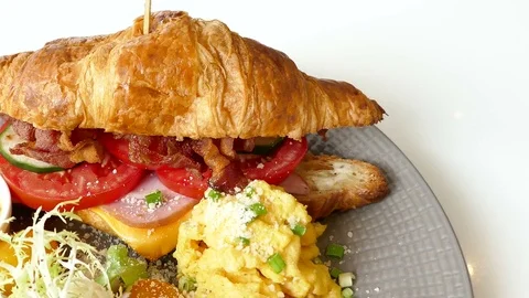 Croissant with Bacon Stock Footage 81246920