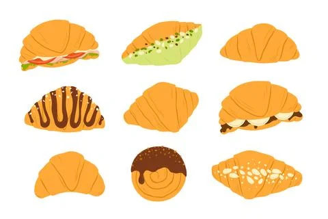 Croissant bakery set. Flat vector illustration Иллюстрация