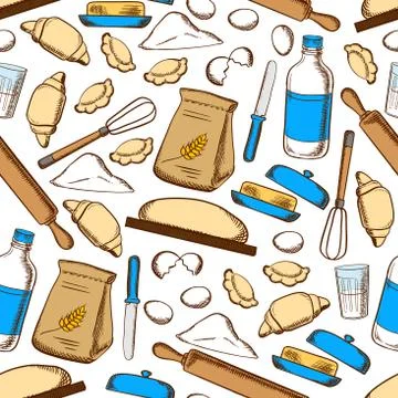 Croissant with baking ingredients seamless pattern Illustrazione stock