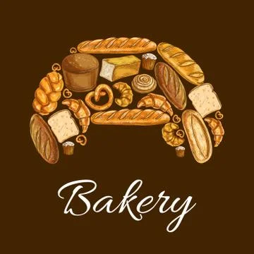 Croissant with bread and bun bakery poster design Stock Illustration