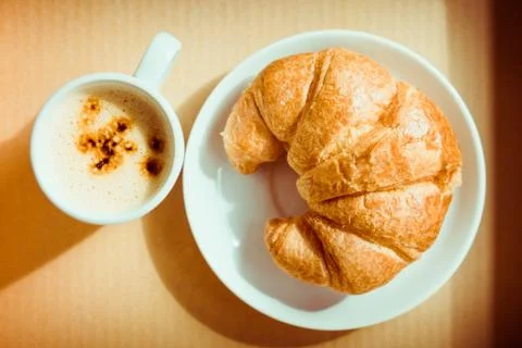 Croissant bread with coffee Stock Photos