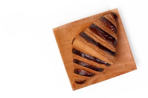 Croissant bread isolated on white background, with chocolate filling Stock Photos