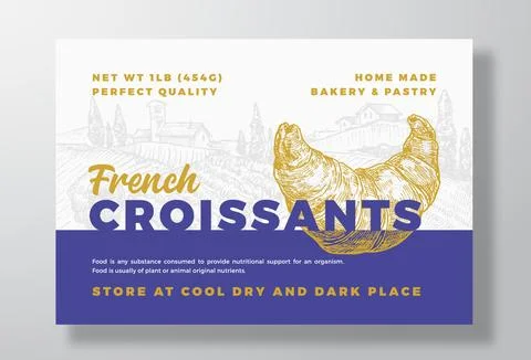 Croissant Bread Vector Packaging Design Label Background. Bakery Food Product Illustrazione stock