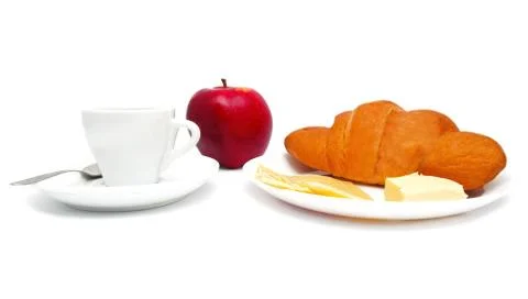 Croissant with coffee, cheese and apple Stock Photos