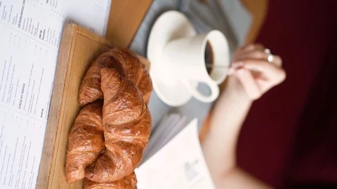 Croissant with coffee Stock Footage 128128033