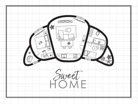 Croissant construction drawing white Stock Illustration