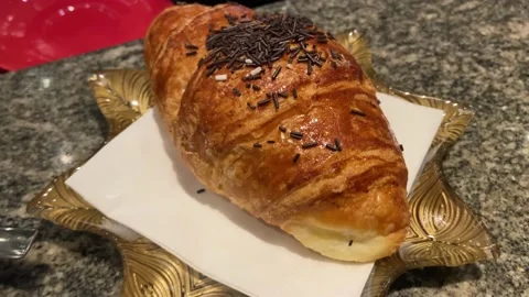 Croissant filled with Nutella Stock Footage 236479751