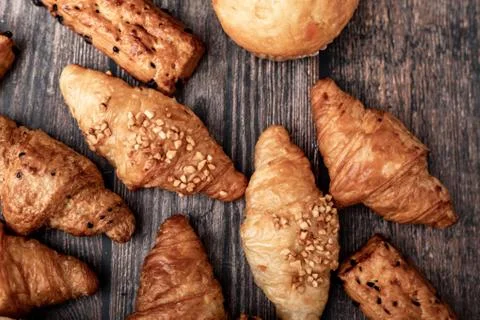Croissant groups and bread Stock Photos