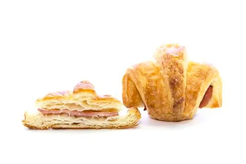 Croissant ham texture in section sliced with raw Stock Photos