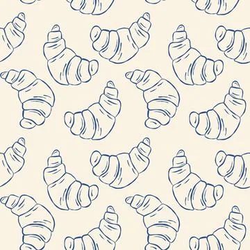Croissant outlines repeat across soft cream background 스톡 일러스트