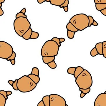 A croissant pattern. a seamless pattern of a brown croissant drawn in doodle Stock Illustration