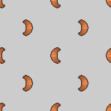 Croissant pixel art pattern seamless. 8 bit bagel pixelated background. Vec.. Stock Illustration