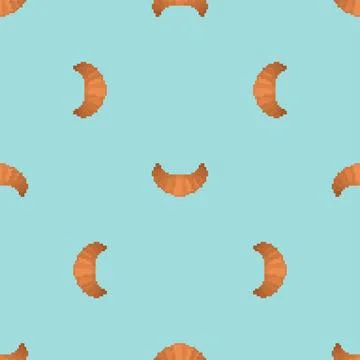 Croissant pixel art pattern seamless. 8 bit bagel pixelated background. Vec.. Illustrazione stock