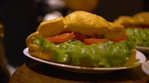 Croissant on a plate Stock Footage 102682657