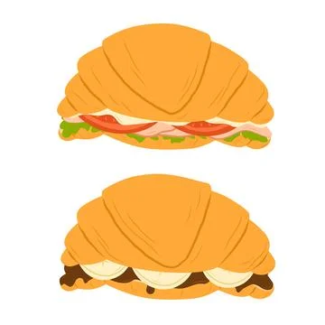 Croissant sandwiches set. Flat vector illustration Иллюстрация