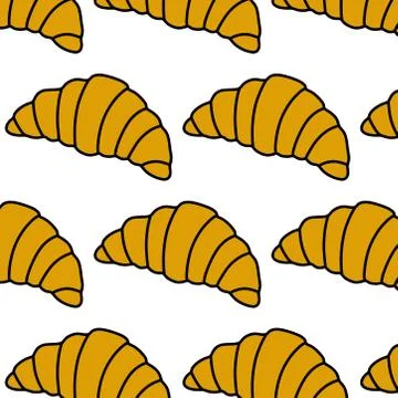 Croissant seamless doodle pattern, vector color illustration Stock Illustration