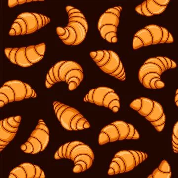 Croissant Seamless Pattern. Sweet Cute Dessert Background. Vector Stock Illustration
