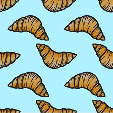 Croissant seamless pattern vector hand drawn Stock Illustration
