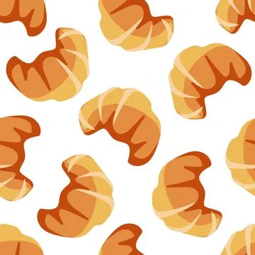 Croissant seamless pattern on white background. Sweet baked dessert pastrie Stock Illustration