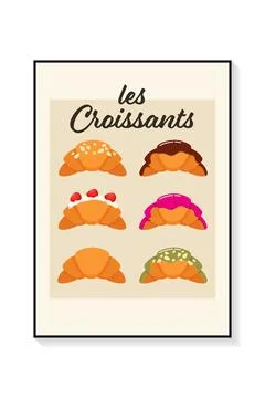 Croissant set vector illustration in a poster frame. Stock Illustration