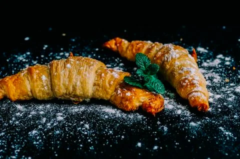Croissant On Table Stock Photos