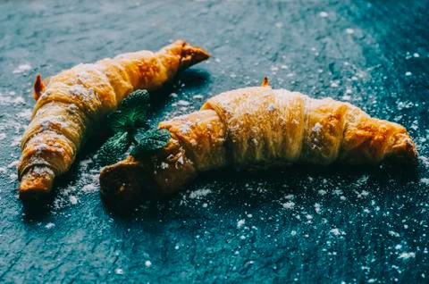 Croissant On Table Stock Photos