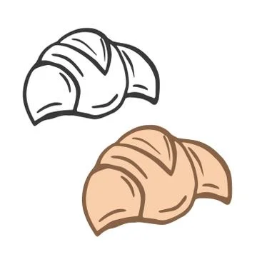 Croissant. Vector Simple cartoon set of drawing croissants, color and black a Stock Illustration