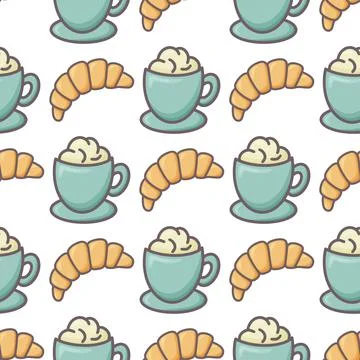 Croissants and coffee seamless pattern vector illustration Illustrazione stock