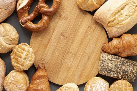 Croissants bagels bread frame. High quality photo Stock Photos
