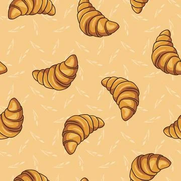 Croissants on a baking sheet, seamless vector pattern Illustrazione stock