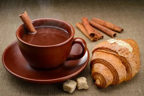 Croissants with cocoa Stock Photos