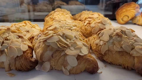 Croissants On Display Shelf Stock Footage 273457766