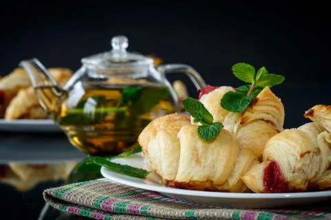 Croissants with jam Stock Photos
