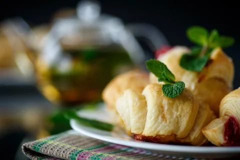 Croissants with jam Stock Photos