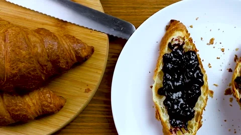 Croissants with jam top view Stock Footage 145986885